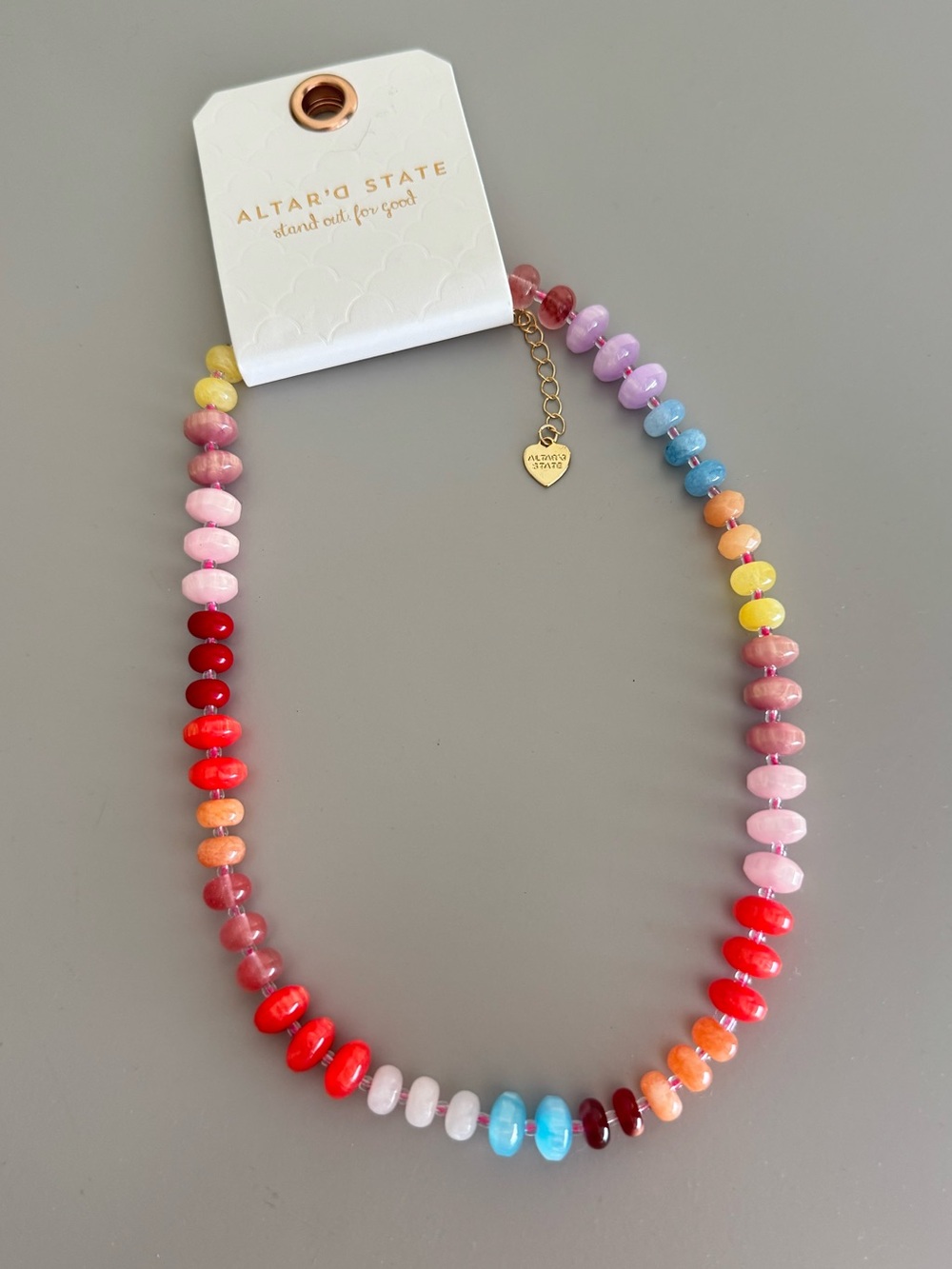 Altar'd State Rainbow Glass Bead Necklace with Gold Heart Charm